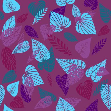 Dekoratif yaprakları seamless modeli. Doğa stilize bitki dekoratif arka plan, vektör çizim