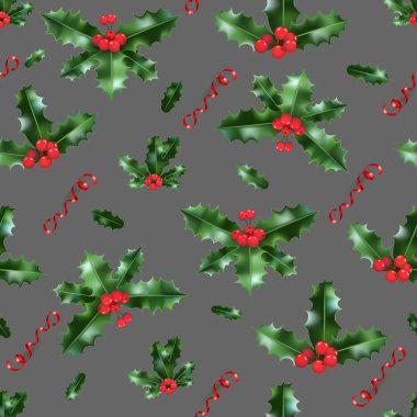 Festival holly Dikişsiz desen gri arka plan üzerinde