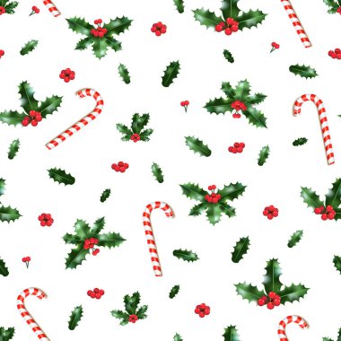 Beyaz arka plan üzerinde şenlikli holly seamless modeli