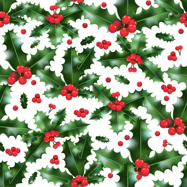 Festive Holly Seamless Pattern White Background — Stock Vector