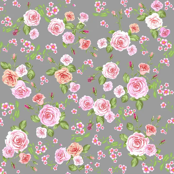 Blumenmuster Hintergrund Mit Rosa Rosen Wiederholung Des Nahtlosen Vintage Musters — Stockvektor