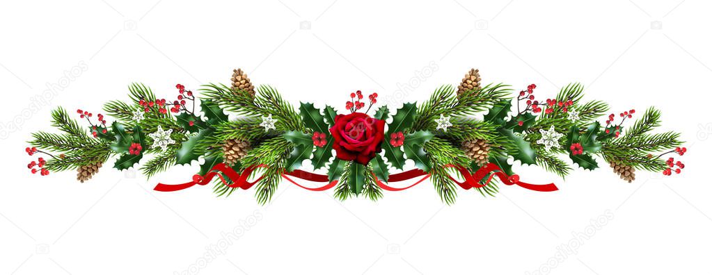 Garland with roses and pine