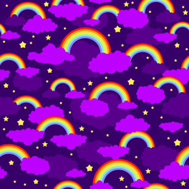 Gökkuşağı şirin seamless modeli. Peri menekşe arka plan tasarım kartı, afiş, Bilet, broşür ve benzeri.
