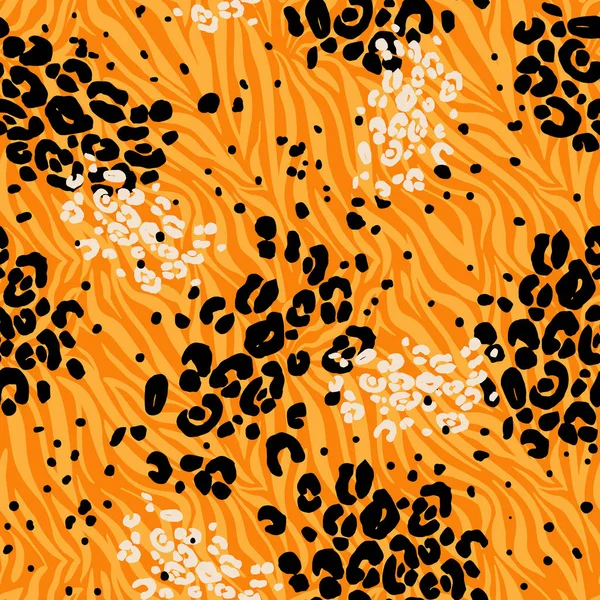 Piel Animal Moda Patrón Sin Costura Leopardo Mixto Texturizado Fondo — Vector de stock