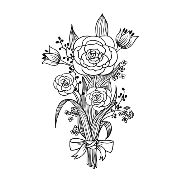 Ręcznie Rysowane Kwiaty Zaproszenie Bilet Ulotki Baner Plakat Tatuaż Elementy — Wektor stockowy