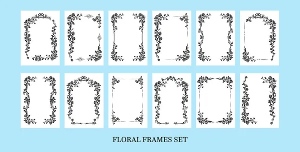 Siyah şık tatil tasarım düğün, yıldönümü, parti, Doğum günü için gül kümesi çerçeveler. Davet, Bilet, broşür, afiş, poster ve dövme için. Çerçeve tasarım öğeleri güzelleşmek