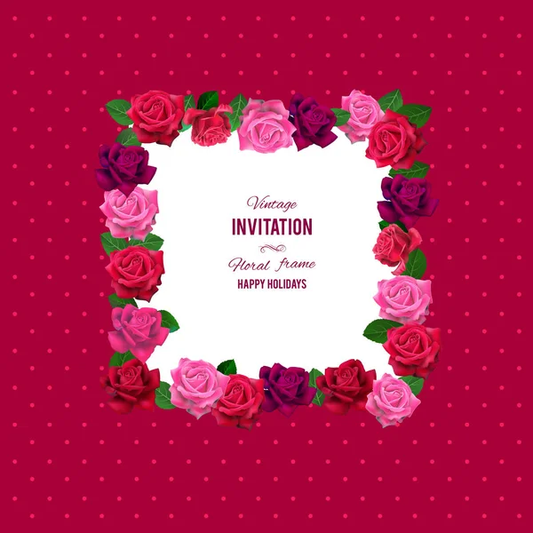 Троянди Красива Квіткова Рамка Шаблон Дизайну Святкових Листівок — стоковий вектор