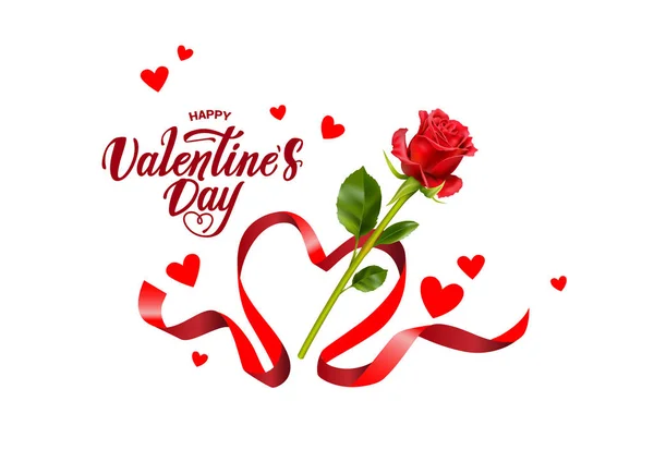 Valentijnsdag Vector Achtergrond Happy Valentijnsdag Wenskaart Met Roos Hart Vorm — Stockvector