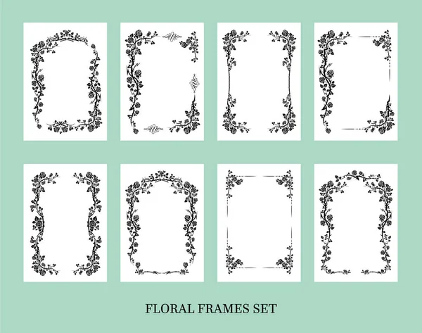 Black Elegant Frames Set Roses Holiday Design Wedding Anniversary Party — Stock Vector