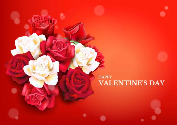 Valentijnsdag Vector Achtergrond Happy Valentijnsdag Wenskaart Met Rozen Lint Vectorillustratie — Stockvector