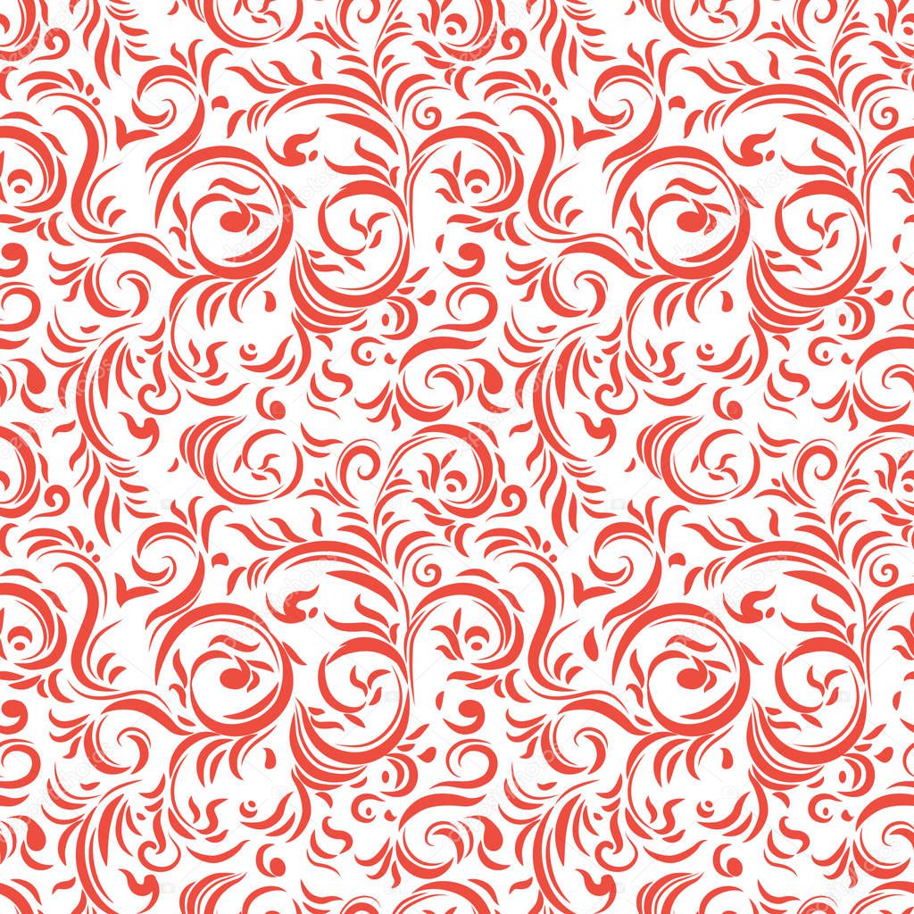 Vector seamless living coral color background. Ornamental pattern.