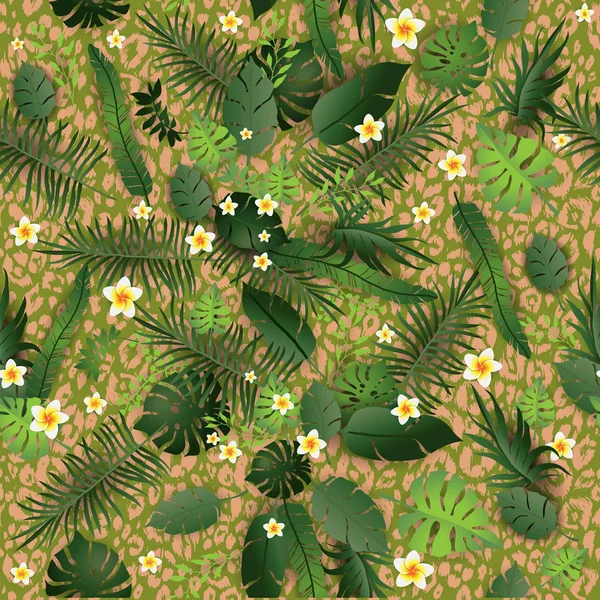 Tropische bloemen en bladeren — Stockvector