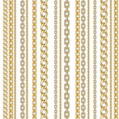 Beyaz arka planda izole altın zincir ile soyut Dikişsiz desen