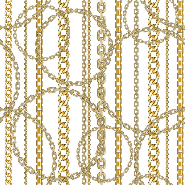Fashion Seamless Pattern Gold Chain Isolated White Background — Stock Vector
