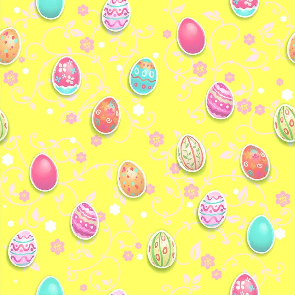 Diseño Vacaciones Pascua Con Brillantes Huevos Pascua Sobre Fondo Colorido — Archivo Imágenes Vectoriales