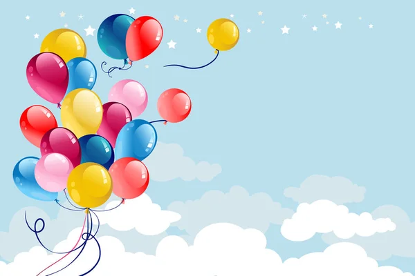 Fondo Festivo Con Globos Banderas Contra Cielo Azul Con Nubes — Vector de stock