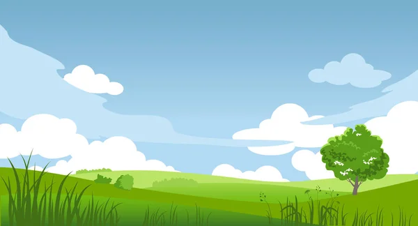 デザインバナー 緑の芝生と青空のための夏の風景 — ストックベクタ