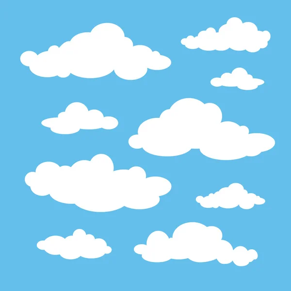 Witte Wolken Ingesteld Blauwe Achtergrond — Stockvector