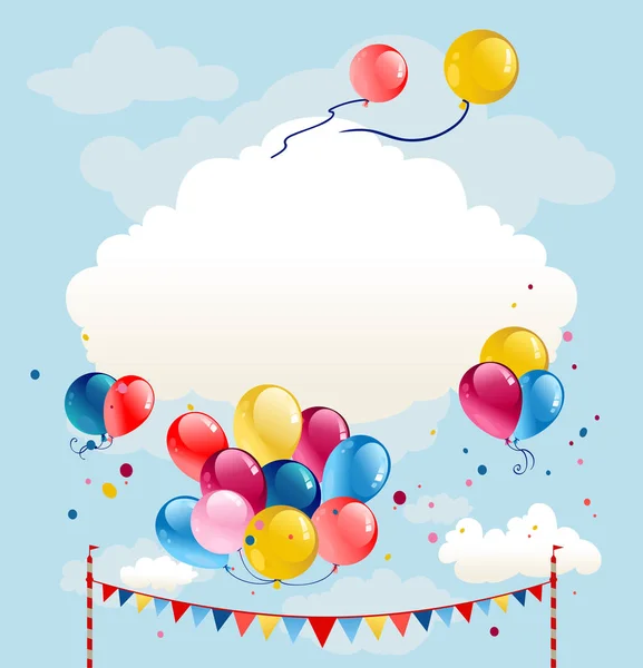 Latar Belakang Festival Dengan Balon Dan Bendera Melawan Langit Biru - Stok Vektor