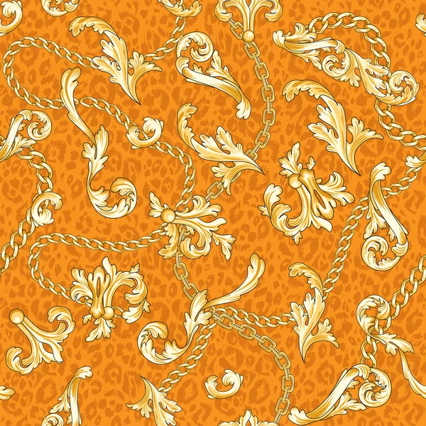 Los Elementos Barrocos Dorados Florecen Las Cadenas Mezclan Manchan Textura — Vector de stock