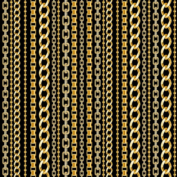 Nahtloses Muster Mit Goldketten Auf Schwarzem Hintergrund Für Stoff — Stockvektor