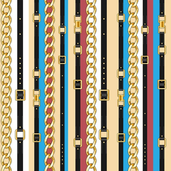 Patrón Sin Costuras Con Cinturones Cadena Rayas Para Tela — Vector de stock