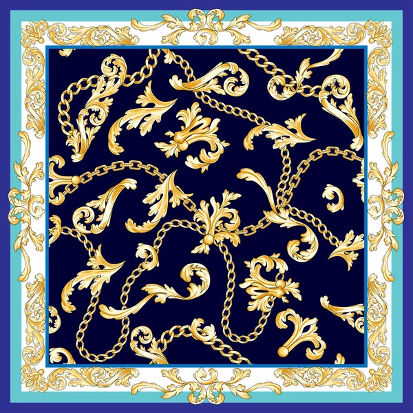 Golden baroque elements scarf — Stock Vector