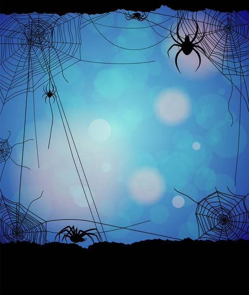 Spiders and web on blue — Stock Vector