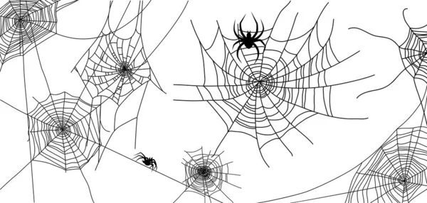 Spider Och Spindelnät Element Spöklik Skrämmande Natur Dekor Set Handritad — Stock vektor