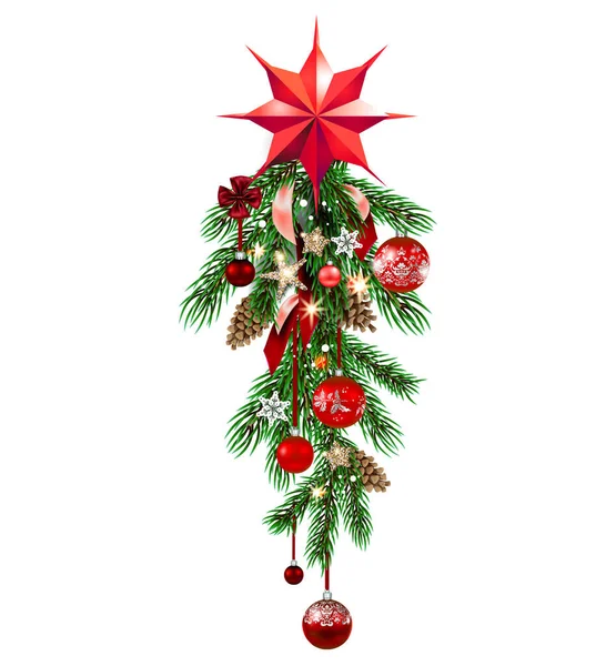 Composición festiva de invierno con árbol de Navidad — Vector de stock