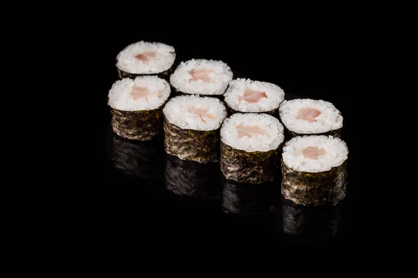 Sushi Roll Maki Sushi Stukken Collectie Met Zalm Roe Gerookte — Stockfoto