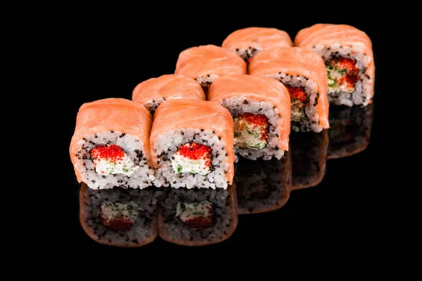Sushi Roll Coleção Peças Sushi Maki Com Salmon Roe Enguia — Fotografia de Stock