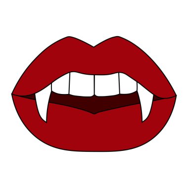 Vampir dişli seksi kadın dudaklarının basit bir çizimi.