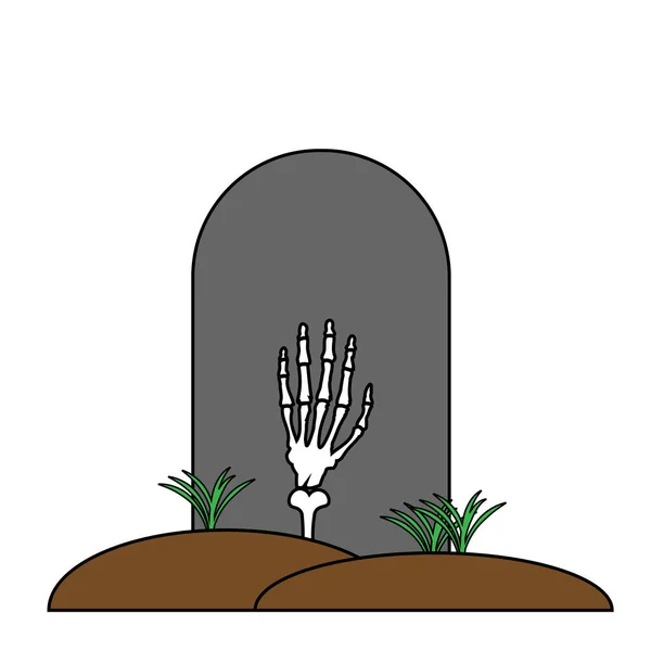Mezar Taşının Kemiğiyle Basit Çizimi Cadılar Bayramı Için Kavram — Stok Vektör
