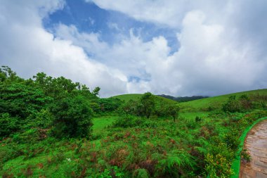 Vagamon Meadows ve gökyüzü güzel sabah görünümü