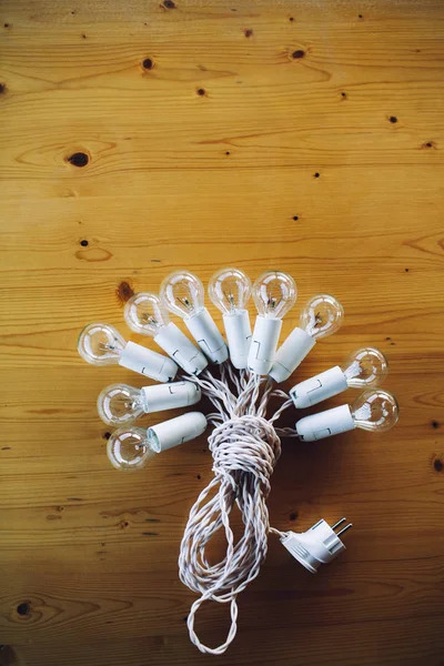 Led bulbs technology on a wooden background — Stock Photo, Image