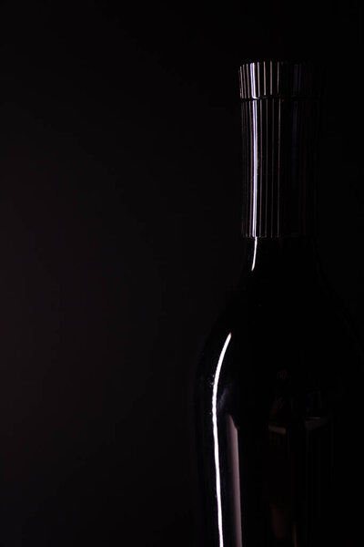 Empty bottle on black background. Bottle silhouette