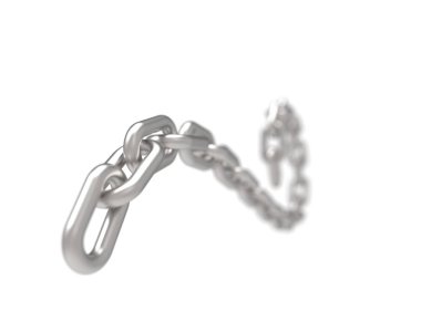 Beyaz arka plan üzerinde kıvrık akan metal zincirin 3d render.