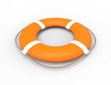 Beyaz arka plan üzerinde izole turuncu bir yaşam şamandırası 3d render