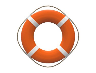 Beyaz arka plan üzerinde izole turuncu bir yaşam şamandırası 3d render