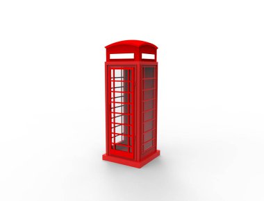 Beyaz arka planda kırmızı klasik telefon kulübesi3d render.