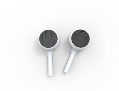 Beyaz arka planda izole kablosuz bluetooth kulak telefonları 3d render.