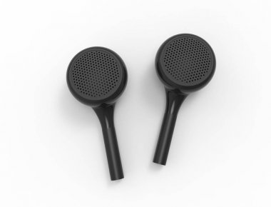Beyaz arka planda izole kablosuz bluetooth kulak telefonları 3d render.
