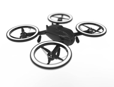 Beyaz arka planda izole edilmiş siyah bir drone 3d illüstrasyon
