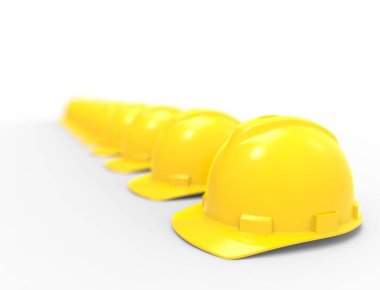 Güvenlik inşaat sert kask bir satır 3d illüstrasyon 3d render