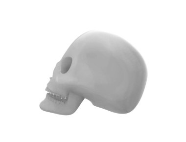 Beyaz arka plan üzerinde izole edilmiş bir kafatasının 3boyutlu işlemesi.