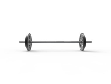 Üzerinde ağırlıkları beyaz arka planda izole edilmiş metal bir halterin 3boyutlu olarak işlenmesi.