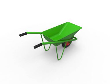 Beyaz arka planda izole edilmiş yeşil bir el arabası 3d render