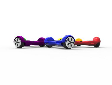 Birden fazla parlak renkli hoverboards 3d render