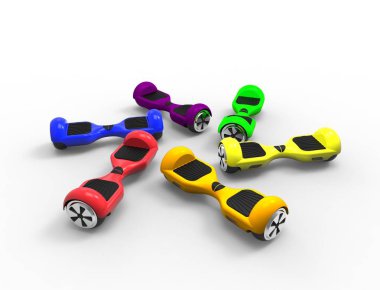 Birden fazla parlak renkli hoverboards 3d render